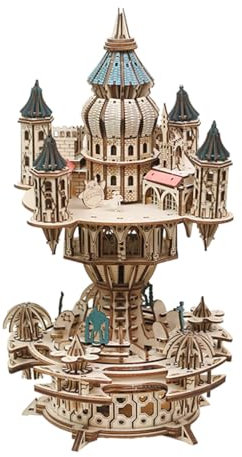 PizazzToy 3D Holz Puzzle Schloss im Himmel Spieluhr, 534 Stück Holzpuzzle Erwachsene Mechanische Burg Modellbausatz Basteln Modell, Geschenke und Dekoration