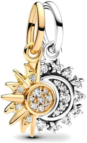 NJCXOLA Charms Anhänger Damen 925 Sterling Silber Gold Sonne Mond Sterne Pavé Clip Zirkonia Bead Charm Stopper Schmuck Geburtstagsgeschenke Denkmal für Frauen Freundin Mutter