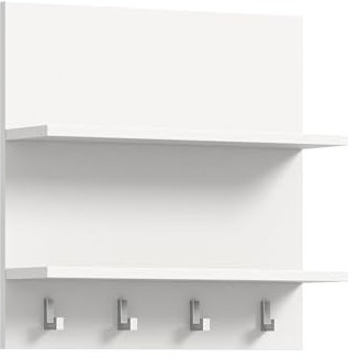 Garderobenpaneel >Projekt X< in weiß Nachbildung Flur, Diele, Hauswirtschaftraum, Büro, Schlafzimmer Haken: Metall chrom matt 4 stabile Haken in chrom FSC-zertifzierter Holzwerkstoff 52x52x15 (BxHxT)
