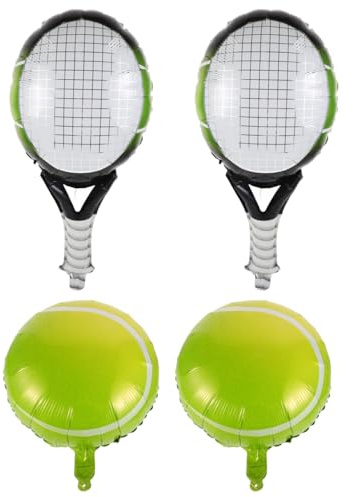 ABOOFAN 4 Tennis-Geburtstagsballons, Riesige Tennisball- Und SchläGer-Folienballons Zum Geburtstag, PartyzubehöR Zum Thema Sport