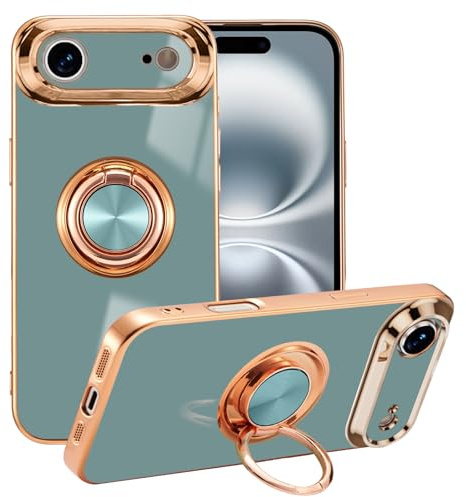 EYZUTAK Case for iPhone Air, Electroplated Finger Ring Holder Case, Gray | 360 Degree Rotation Metal Anti-fall Magnetic Finger Ring Kickstand Magnet Car Holder Slim Soft Silicone Shockproof Cover