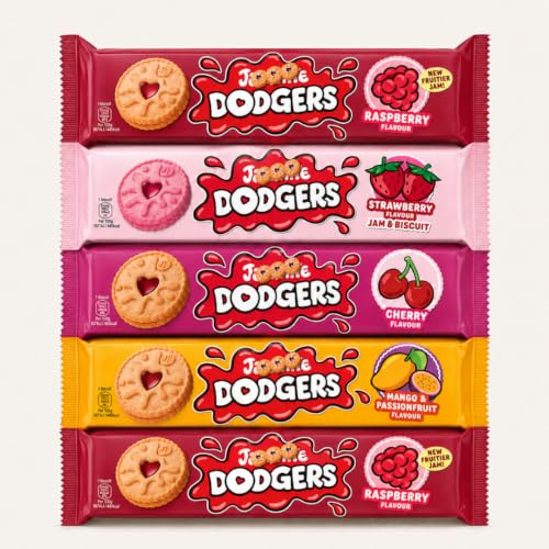 Biscuits Multipacks of Jammy Dodgers Original Raspberry, Strawberry, Cherry, and Mango & Passionfruit 140g Each Bundles by TGBK