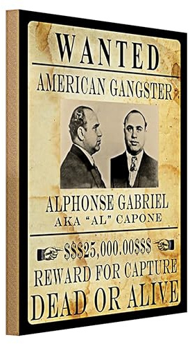 Wanted Poster | Al Capone | Holzschild | Retro Dekoration | Nostalgie | 30 cm x 40 cm