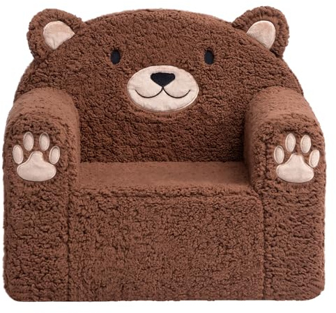 BEJOY Kindersofa Ultraweiches Kuschel-Schaumstoff kindersessel, Braunbär | Einzelsitz Sherpa Lesecouch, Geeignet für Jungen Und Mädchen, Ideal für Kinderzimmer Kuschelecke