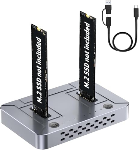 M.2 SSD Clone Station, 20Gbps Dual Bay NVMe Dock, USB C M.2 SSD Gehäuse Offline Clone Station Werkzeuglos für NVMe 2230/2242/2260/2280