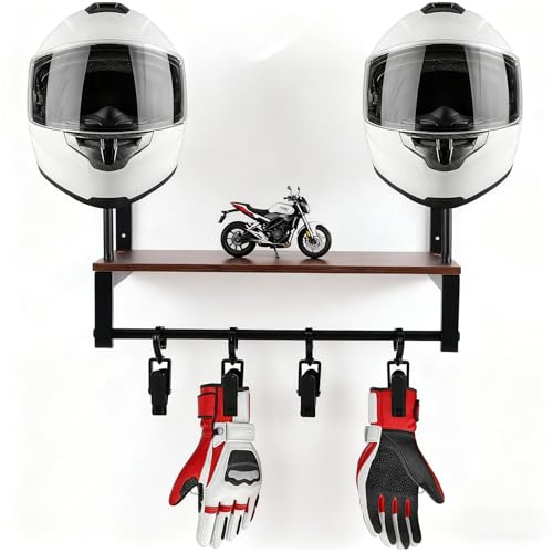 Calivra Motorcycle Helmet Holder - Helmet Stand Wall Mount with 4 Glove Clips, Helmet Rack, Helmet Hanger Motorbike Accessories Storage for Motorbike, Football, Baseballs, Rugby Helmet