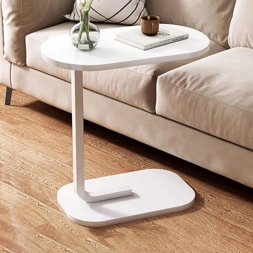 HOMIVIO C-Shaped Side Table for Sofa & Bed - Small Snack Table for Living Room, Bedroom & Office - Compact Couch Table for Laptops, Coffee, Books (White)