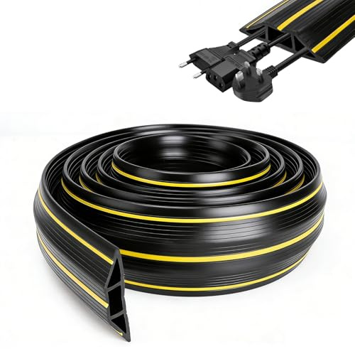 3M PVC Floor Cable Cover & Protector, Triple-Channel for Office Garage | Non-slip base, prevents trips, 3-channel cable tidy, for home/garage/workshop/events, cable management, heavy-duty