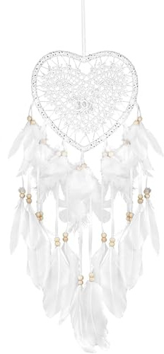 Lovely Heart Shape Dream Catcher, Handmade Lace with Feather and Bead Wall Hanging, Boho Woven Art Ornament Wind Chime for Home, Bedroom Decor, Craft Gift