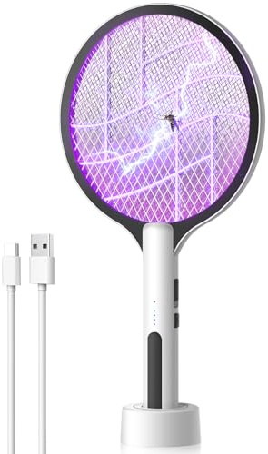 DEEZEE - Paletta elettrica anti mosche 4500V, racchetta anti insetti 2 in 1, ricaricabile, con protezione a 3 strati per mosche e zanzare, ideale per casa, ufficio, cortile, patio, campeggio