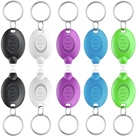 Maslasee Mini-LED-Schlüsselanhänger, Taschenlampe, Mini-Taschenlampe und Mini-LED-Lichter, ultrahelle Taschenlampe mit austauschbarem Akku für Camping, Wandern, Notfall, Kinder, 10 Stück (5 Farben)