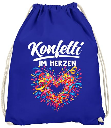 MoonWorks® Turnbeutel - Konfetti im Herzen - Accessoires Fasching Karneval Gadgets Spruch lustig Faschingsartikel Tasche Gymbag Blau unisize