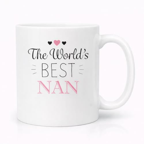 Vacso Trading World’s Best Nan Mug – Cute Grandma Gift Coffee Cup | Pink & Black Heart Design Mug for Nan, Nanny, Nana | Birthday, Mother’s Day or Gift from Grandchildren