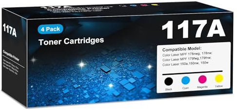 117A Toner Set 178nwg 179fwg für HP 117A Toner Set 117 A Kompatibel für Color Laser MFP 178nwg 178nw 179fnw 150a 150nw 178 179 Toner W2070A W2071A W2072A W2073A 4er-Pack 117A Schwarz Cyan Gelb Magenta