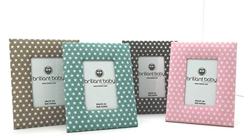 fashion and joy Bilderrahmen STOFF Babyzimmer Deko STERNE in anthrazit Fotorahmen für 10x15 cm mit Standfuß Dekoration Baby Maritim grau Stars Rahmen Typ376