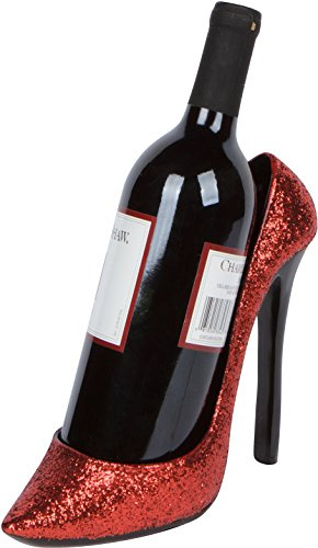 8.5 x 7H High Heel Wine Bottle Holder - Stylish Conversation Starter Wine Rack By Trademark Innovations (Red Glitter)