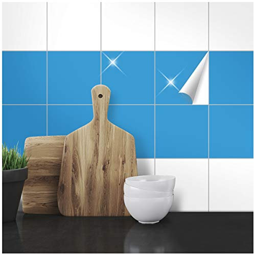 Wandkings Fliesenaufkleber - Wähle eine Farbe & Größe - Hellblau Glänzend - 15 x 15 cm - 20 Stück für Fliesen in Küche, Bad & mehr