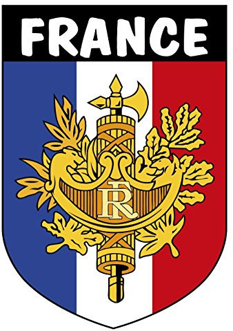 Pegatina Escudo Francia con texto y con emblema 40x60 mm.