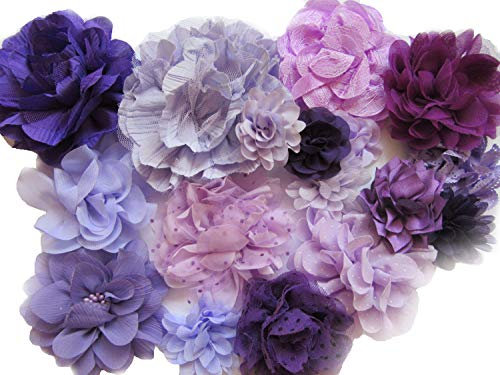 YYCRAFT 15 x lila/lavendelfarbene Chiffon-Haarblumen für Mädchen, Haarband, Baby-Blumen, Schleifen, Basteln, Party-Dekoration (5,1 cm - 11,4 cm).