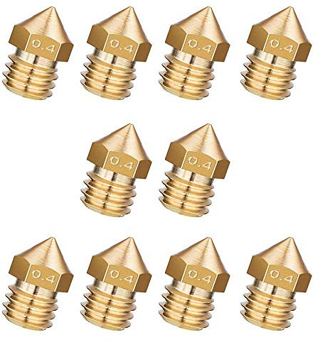NACTECH 10er 3D Drucker Düsen 0,4 mm Düse Extruder Druckkopf MK8 Makerbot Reprap Düsen Hotend 1,75 mm Filament für 3D-Drucker Messing Nozzle für Anycubic i3 Mega, Ender 3, Anet A8