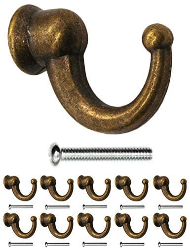 Fuxxer Antike Garderoben-Haken, Handtuch-Haken, Kleider-Haken, Eisen-Haken, Messing Bronze Design, Vintage Landhaus Retro, 29 x 20 mm, 10er Set