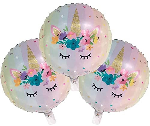 DIWULI Einhorn Geburtstagsdeko 3 Stück Einhorn-Luftballons - Einhorn Deko süß, Unicorn Mädchen Kindergeburtstag, Einhorn Geburtstag, Einhorn Party, Motto-Party Dekoration, Geschenk-Deko Folien-Ballon
