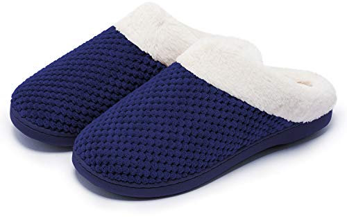 Kuako Chaussons Doublées en Peluche Femme Anti-dérapant À Mémoire D'intérieur Hiver Confort Chauds Accueil Pantoufles, Bleu Marin, 38/39 EU