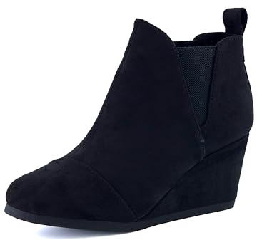 Dunes Women's Zoey Wedge Bootie, Soft Vegan Suede, Easy Slip-On Design, Memory Foam, Wide Widths Available, womens wedge boots, BLACK 8