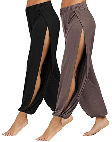 Pacbreeze Damen-Yoga-Haremshose, seitliche Schlitze, Jogginghose - mehrfarbig - Mittel