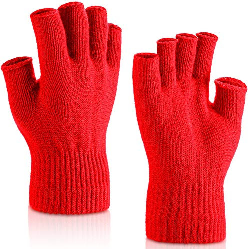 SATINIOR 2 Paar Handgelenk Fingerlose Handschuhe Halbe Handschuhe Fingerlose Handschuhe für Erwachsene und Kinder (Rot)