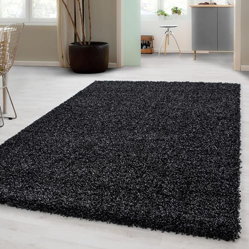 Carpetsale24 Shaggy Hochflor Teppich, 80x150 cm, Anthrazit, weich, flauschig, modern, einfarbig, Ideal für Flur oder Kinderzimmer, für Wohnzimmer Schlafzimmer Flur