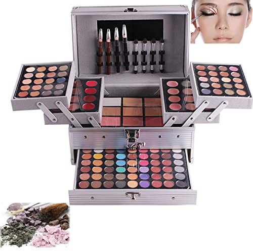 MKNZOME Set Palette 132 Colori per Makeup Cosmetici Professionali, Palette di Ombretti, Set Completo di Cosmetici Include Rossetto Correttore Ombretti lucidalabbra Fard Cipria Fondotinta con Specchio