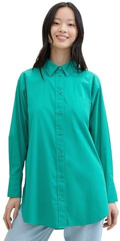 TOM TAILOR Denim Damen Basic Poplin Hemdbluse, Bright Green, XS