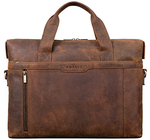 ROYALZ 'Seattle' Grand Sac à Bandoulière en Cuir pour Homme pour Ordinateur portable de 15,6 Pouces Porte-documents Vintage Sac Messenger pour Hommes Sac à Main Business, Couleur:Nevada Marron