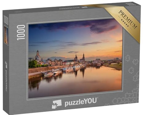 puzzleYOU: Puzzle 1000 Teile „Wunderschöner Blick auf Dresden am Abend, Deutschland“ – aus der Puzzle-Kollektion Elbe, Dresden, Deutsche Städte