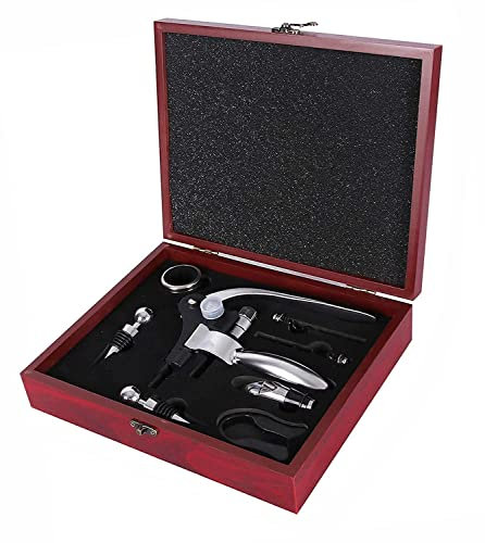 Tire Bouchon 9 Pcs Kit Accessoire Vin Ouvre Bouteille de Vin en Coffret Cadeau avec Tire Bouchon,Coupe-Capsule,Bouchon Bouteille Vin,Anneaux,Aérateur Idée Cadeau Crémaillère