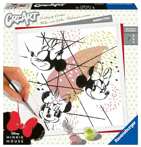 Ravensburger CreArt Disney Micky Maus Minnie Style - Malen nach Zahlen | Disney Micky Maus, DIY Malset mit Pinsel und Acrylfarben, 20 x 20 cm, Geschenk für Frauen und Männer