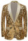 PYJTRL Herren-Blazer mit elegantem Satingesicht und Pailletten, Blumenmuster (L, Gold)