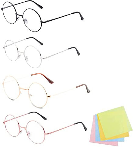 Nothers Runde Brille,4 Paar Metall Frame Runde Brille Runde Vintage Retro Brillen Retro Metall Klare Linse Brille für Männer und Frauen Square Frames