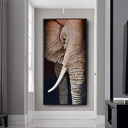 Leinwandbilder XXL Afrikanischer Elefant Leinwand Kunst Gemälde Tier Poster und Drucke Vertikale Wandkunst Bilder für Wohnzimmer Dekor 24x48 Zoll (60x120cm) Rahmenlos