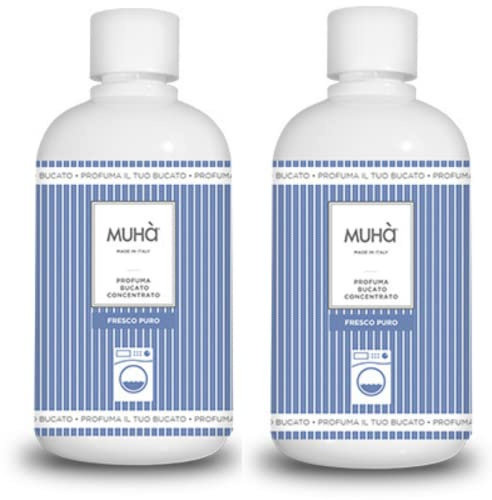 Muha – Ambientador para la colada intensa 2 x 400 ml Fresco Puro – Fragancia concentrada de larga duración para lavadora y secadora – No mancha, perfume persistente en prendas y ropa