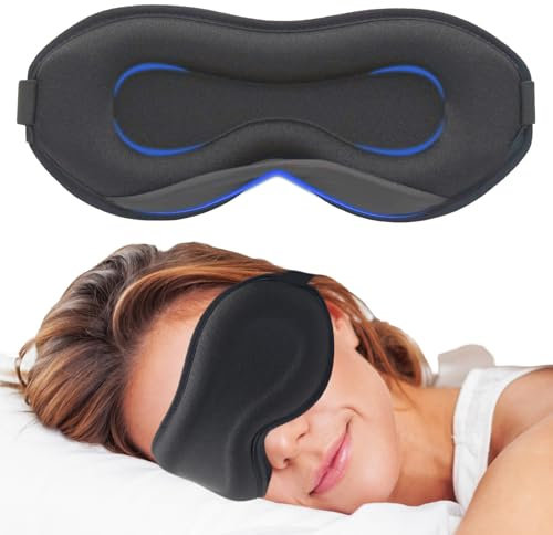 100% Lichtundurchlässige Schlafmaske, 3D Konturdesign für optimalen Augen- und Wimpernschutz, Atmungsaktives, weiches Material - Verstellbarer Kopfriemen für Männer und Frauen