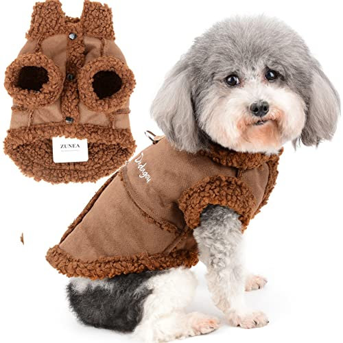 Zunea Cappotto Invernale per Cani di Piccola Taglia Tosatura Giubbotti in Pile Cappotto Caldo per Cuccioli Vestiti in Morbido Pile Foderato Gilet Abbigliamento per Chihuahua Yorkie Marrone XXL