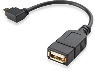 Conecto Cable OTG, Conector Micro USB a Conector USB-A, Chapado en Oro, 90°, 10 cm, Negro