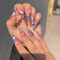 JUSTOTRY 24 Pièces Moon Stiletto Faux Ongles Long avec Butterfly,Navy French Press on Nails,Cloud Amande Faux Ongle avec Colle Pour Femme et Fille,Pointu Faux Ongles à Coller avec Nail Art
