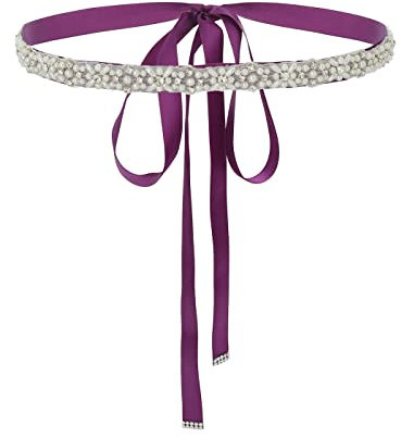 IYOU Ceintures de Mariage pour Femmes avec Cristaux Ceinture Ruban Violet Ceinture Perlée pour Robe de Mariée pour Mariée Demoiselle D'honneur