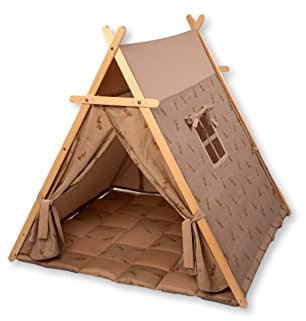 Tipi Zelt für Kinder | Spielzelte für Kleinkind | Tepee Zelte und Spiel Matte | Faltbares Segeltuch Traumzelt | Spielzelt für drinnen & draußen | Spielzelt für Kleinkind (Braunes Zelt + Matte)