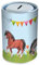 Spardose Pferd I Für Kinder I Sparschbünchse Blechdose mit Pferden für Mädchen I Prima Geschenkidee zu Geburtstag, Einschulung und Anderen Anlässen