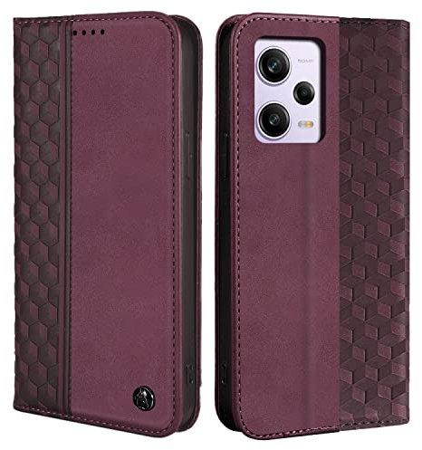 CXTCASE Funda Xiaomi Redmi Note 12 Pro, Funda Tapa Libro Movil Carcasa PU Cuero para Xiaomi Redmi Note 12 Pro, Tipo Libro Flip Wallet Case, Vino Tinto