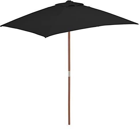 ZEYUAN Sombrilla de jardín con Palo de Madera Negra 150x200 cm, Parasoles De Jardin, Sombrilla Piscina, Sombrilla Terraza Exterior, Parasol Playa, Sombrillas para Jardin - 313884